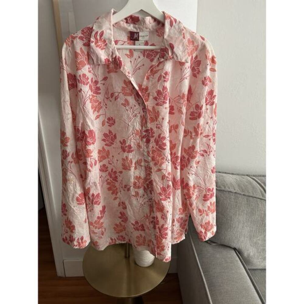 Pink Floral Boho Oversized Button Up Shirt Size 18 Summer Beach coquette